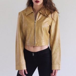 Vintage Wilson’s Ostrich Embossed Tan Cropped Leather Jacket